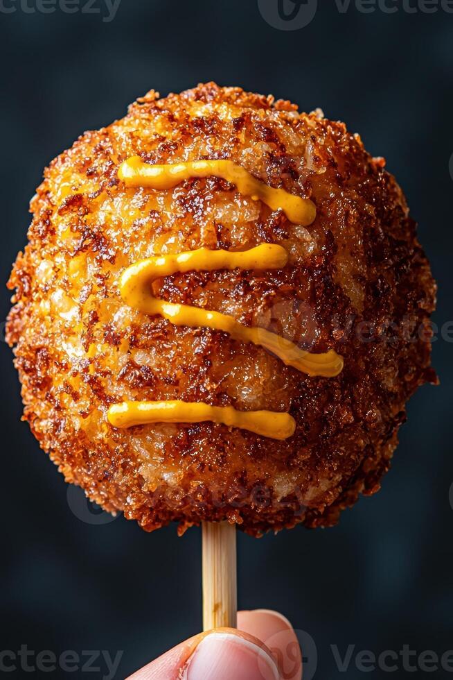 Delicious Korean corn dog with mustard photo