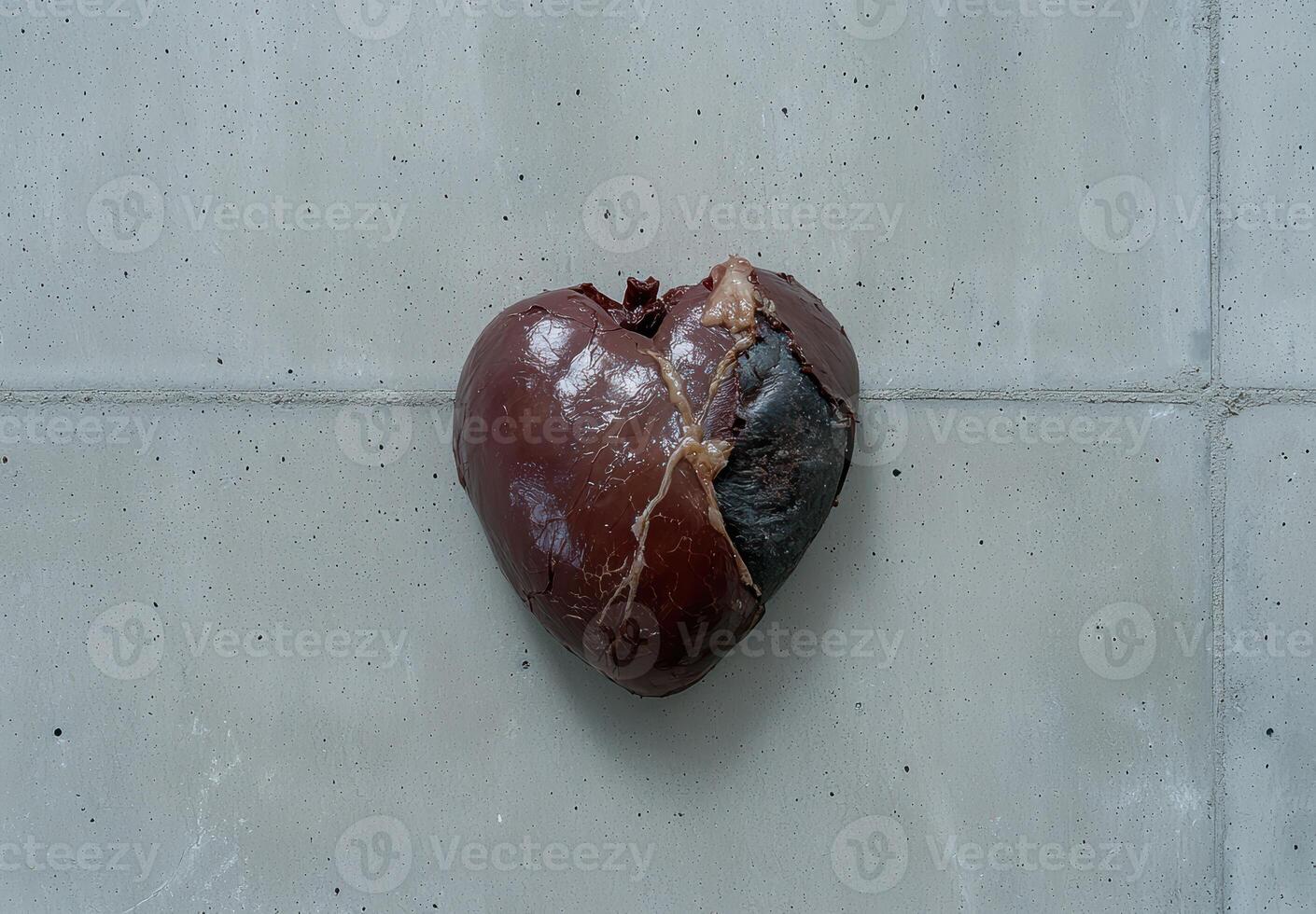 A heart shaped sculpture on a concrete wall photo