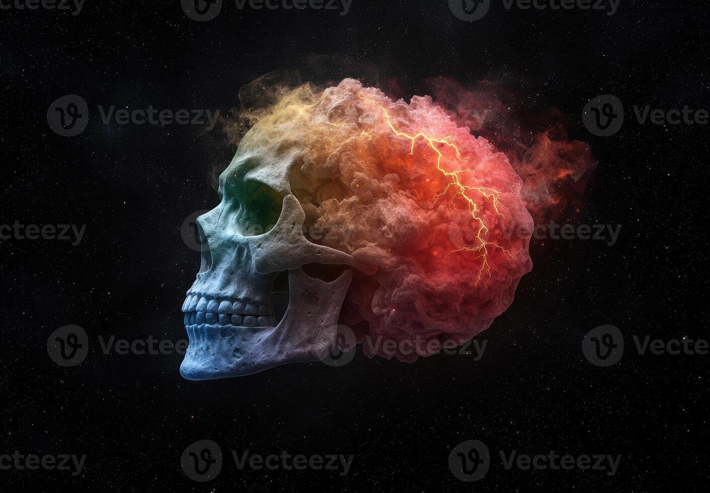 Skull with lightning in space photo