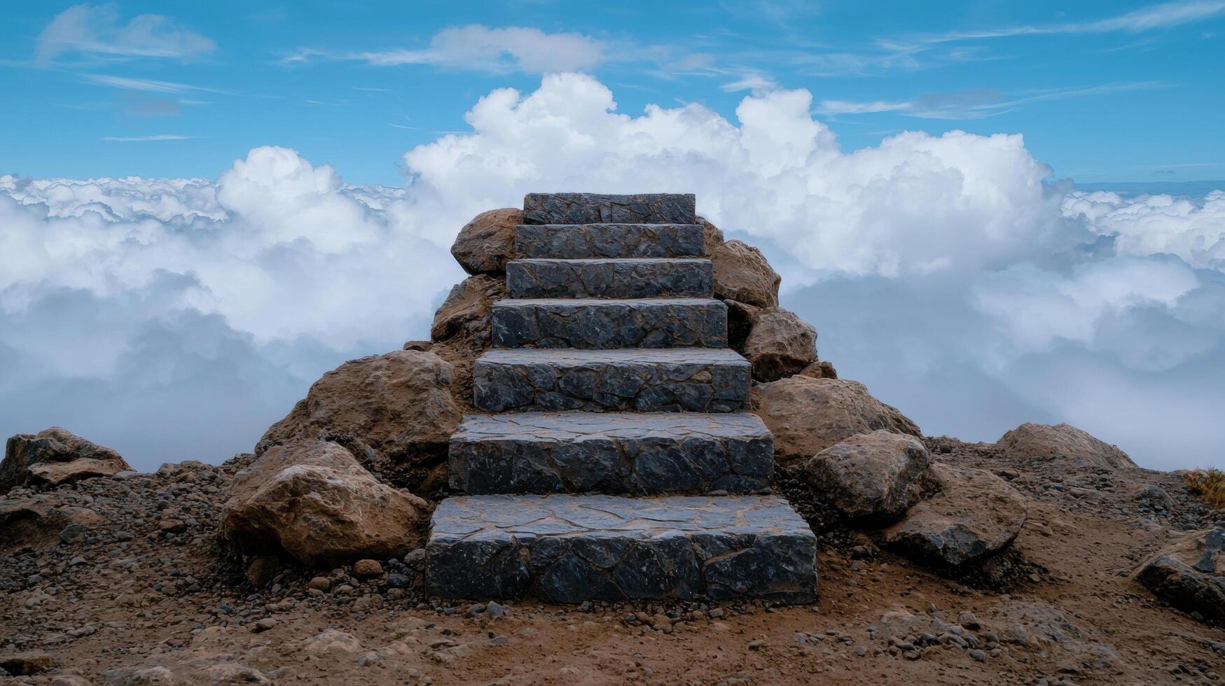 Stone steps leading into the clouds photo