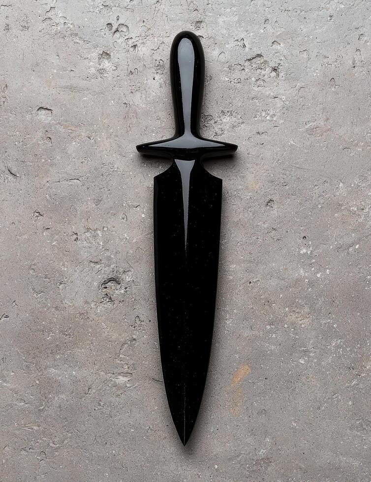A black obsidian dagger on a gray stone surface photo