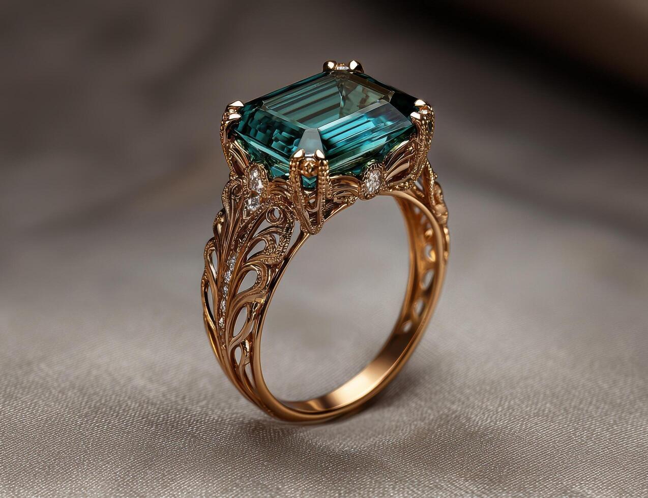 Elegant gold ring with a large emerald cut gemstone, perfect for jewelry enthusiasts photo