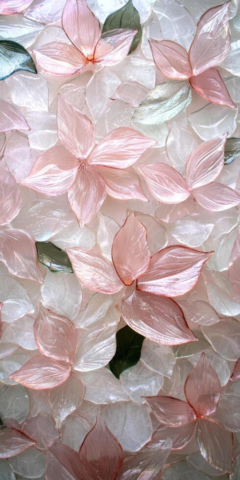 A beautiful display of pink and white glass flowers photo