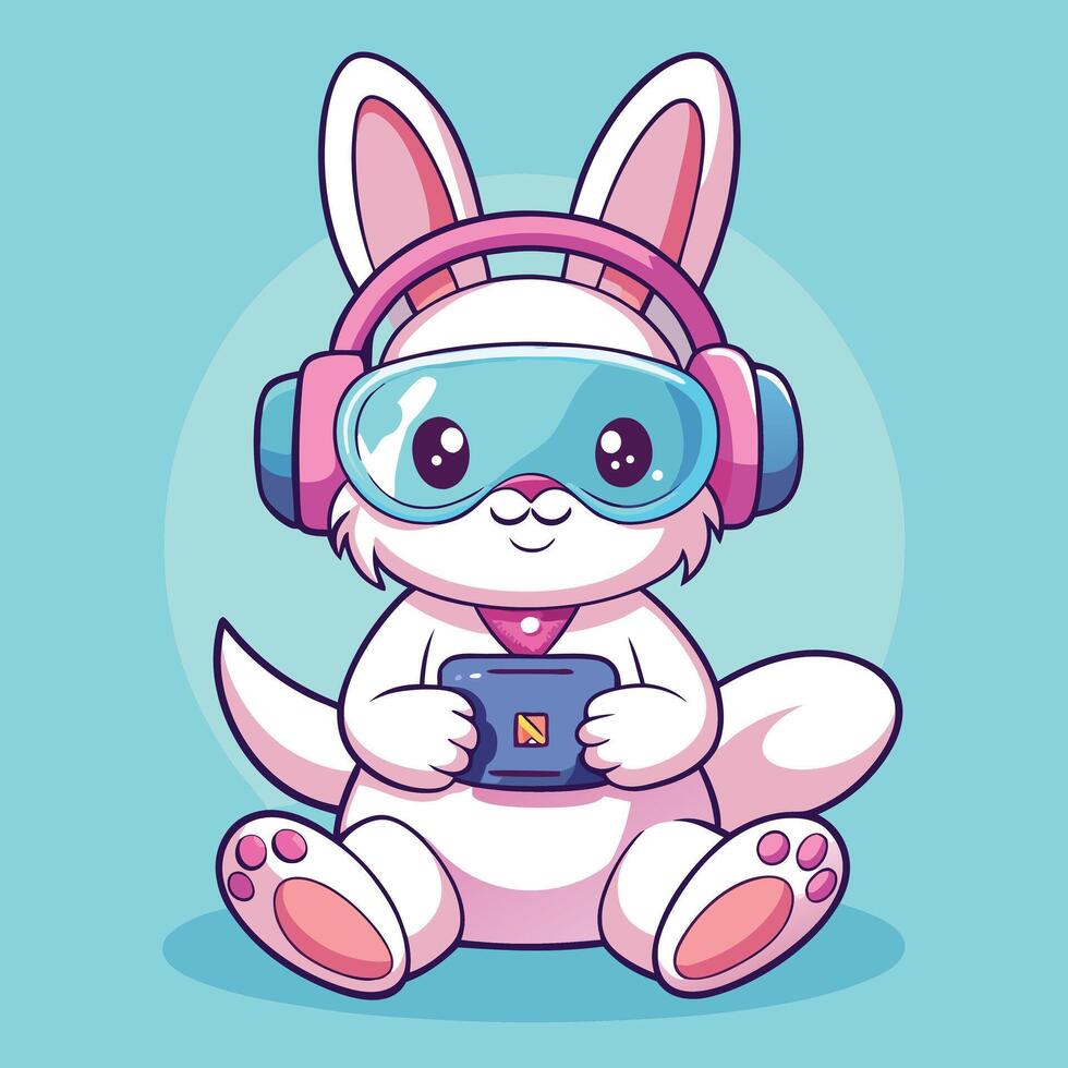 Cartoon Rabbit Playing Game Console vector