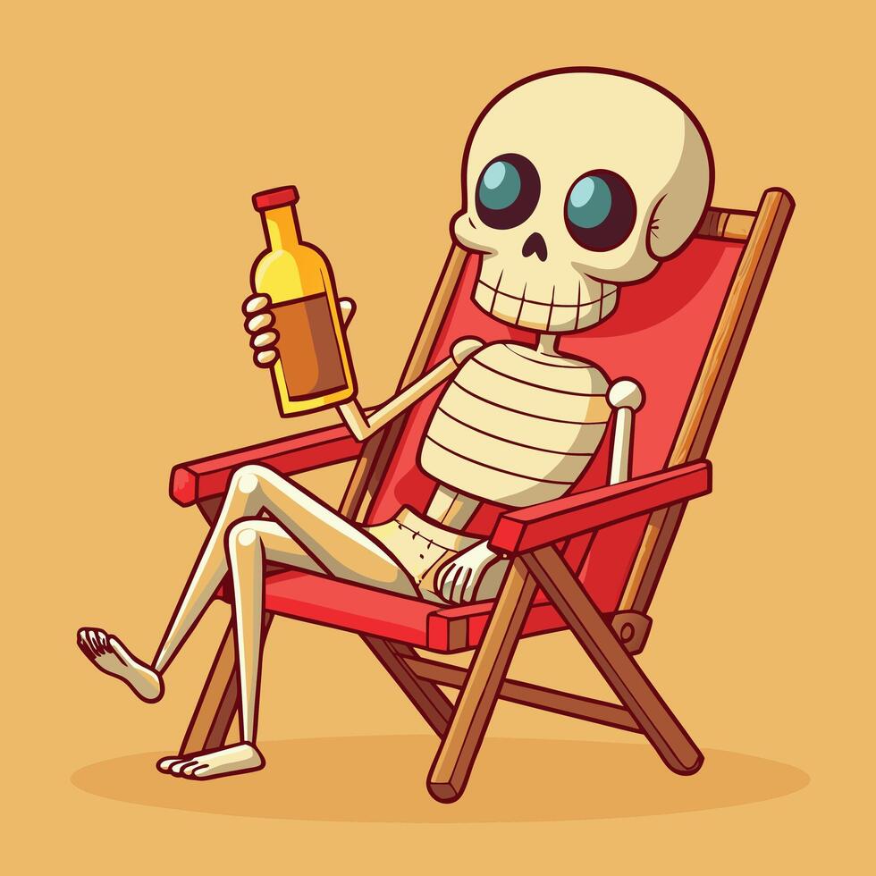 Cartoon Skeleton Relaxing With Drink On Beach vector