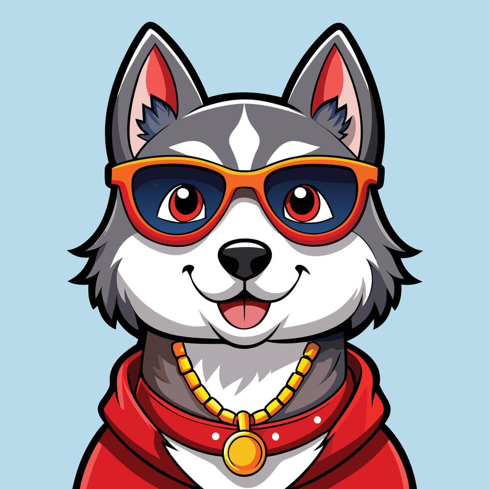 Cartoon Husky With Sunglasses And Hoodie vector
