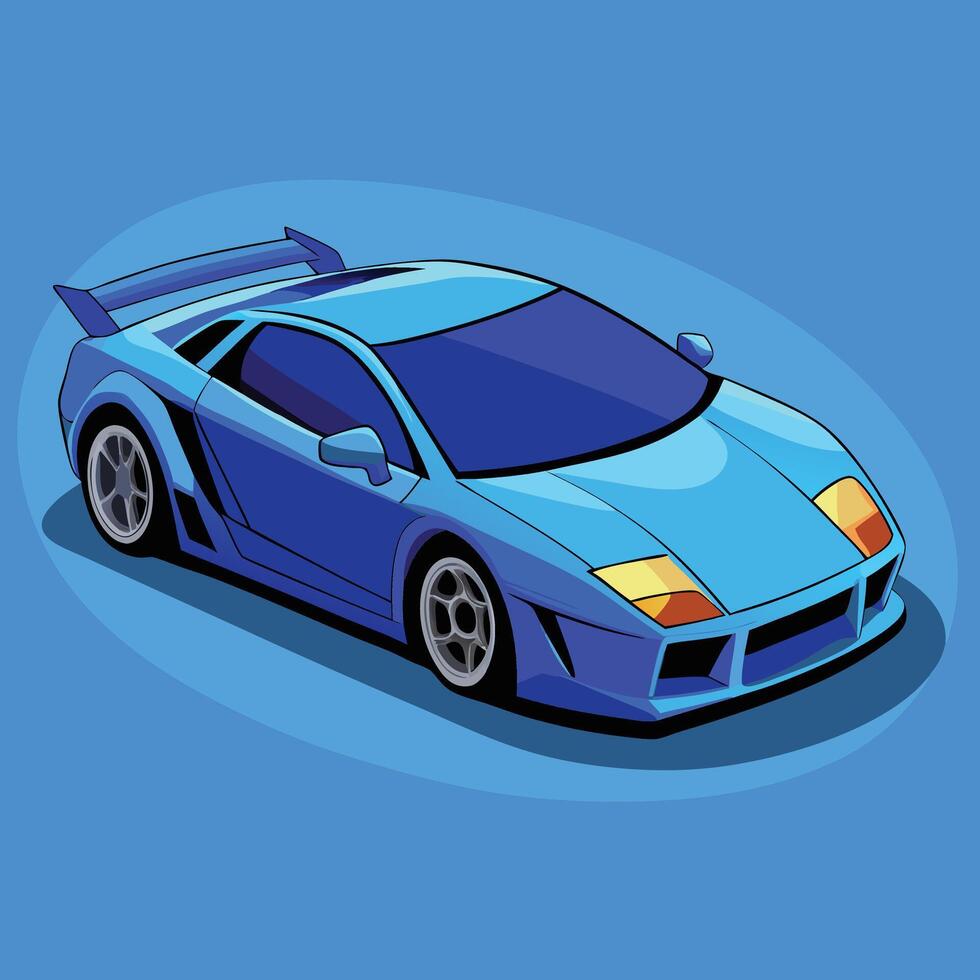 Illustrated Blue Sports Car On Blue Background vector