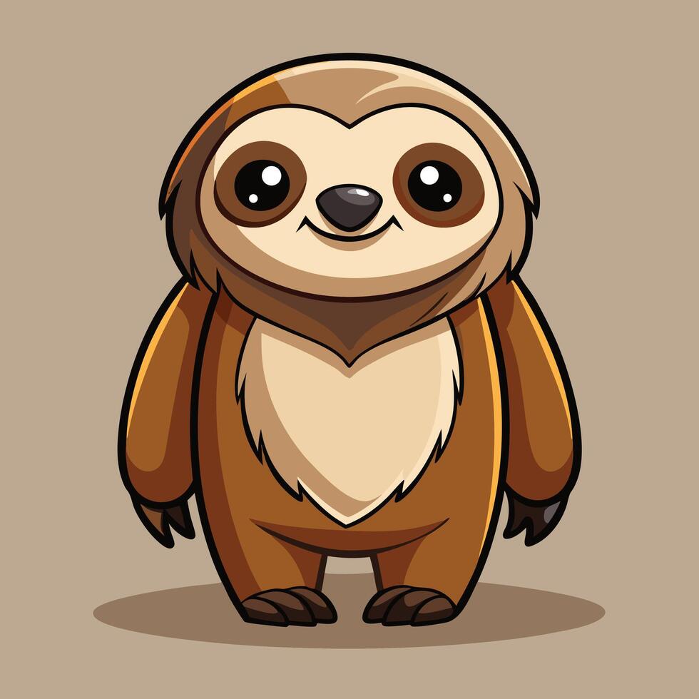 Cute Cartoon Sloth Illustration Standing Posing vector