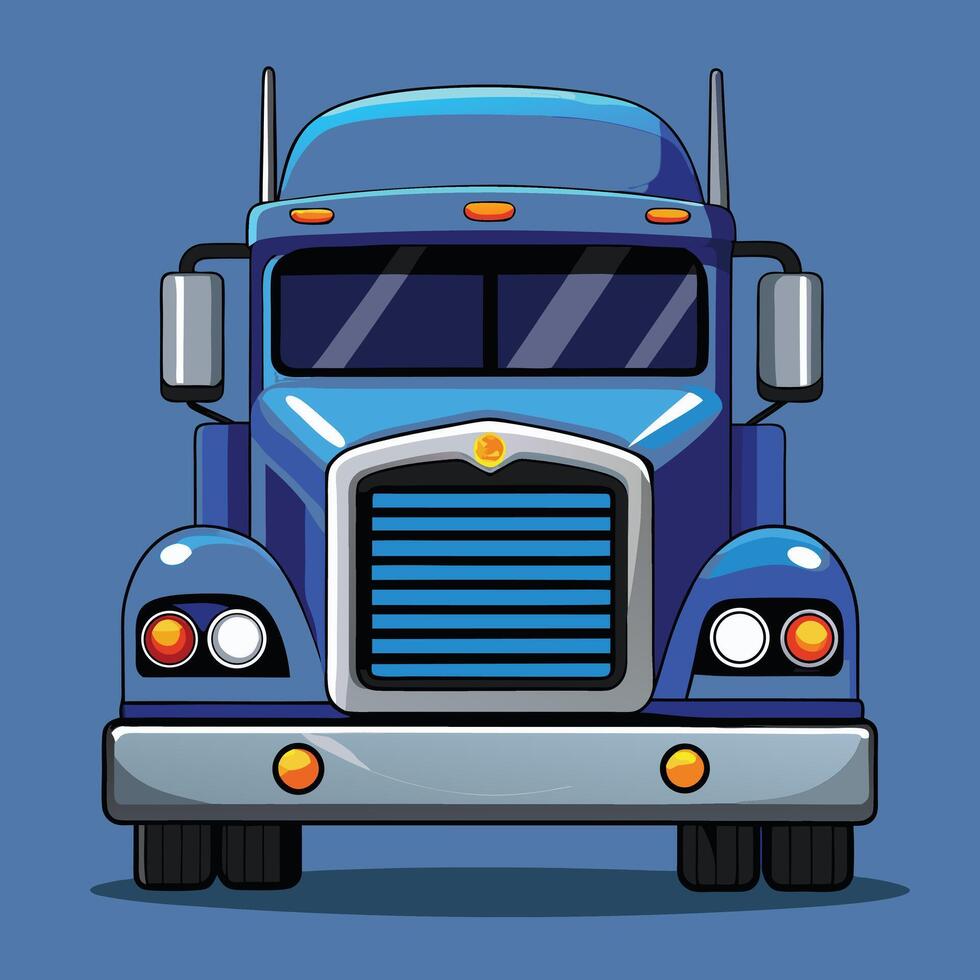 Blue Semi Truck Front View vector
