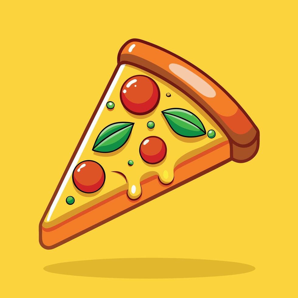 Cartoon Pizza Slice With Tomatoes Basil vector