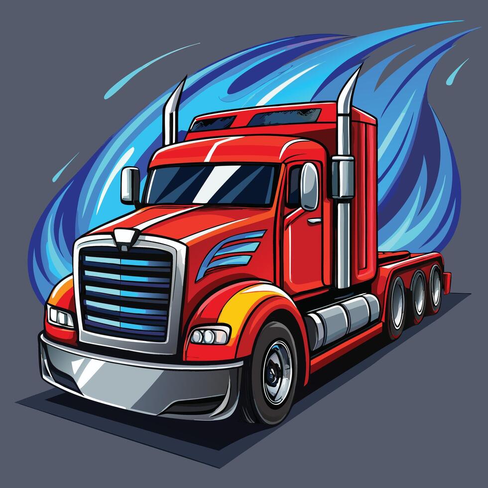 Red Semi Truck Stylized Illustration vector