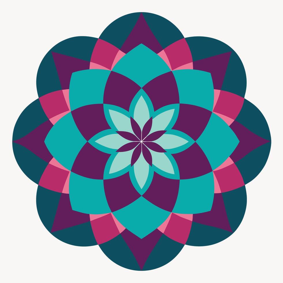 Geometric Flower Mandala Illustration In Teal vector