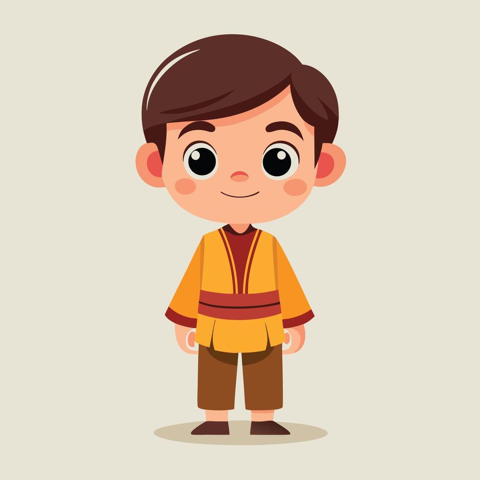 Cartoon Boy Standing In Yellow Outfit vector