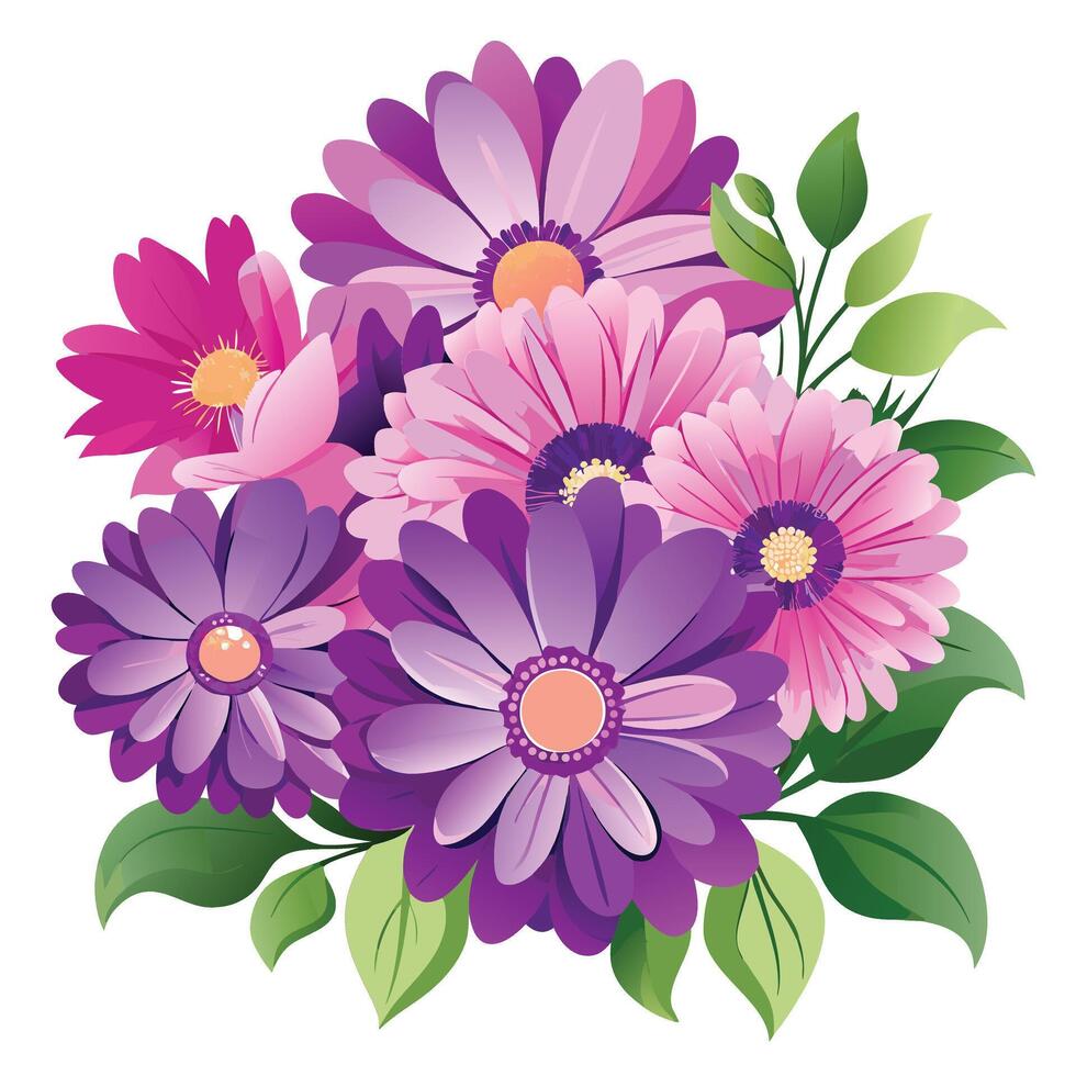 Colorful Daisy Bouquet Isolated Illustration vector