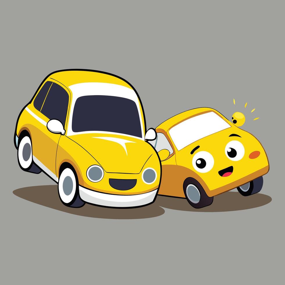 Cartoon Cars Bumping With Smiling Faces vector