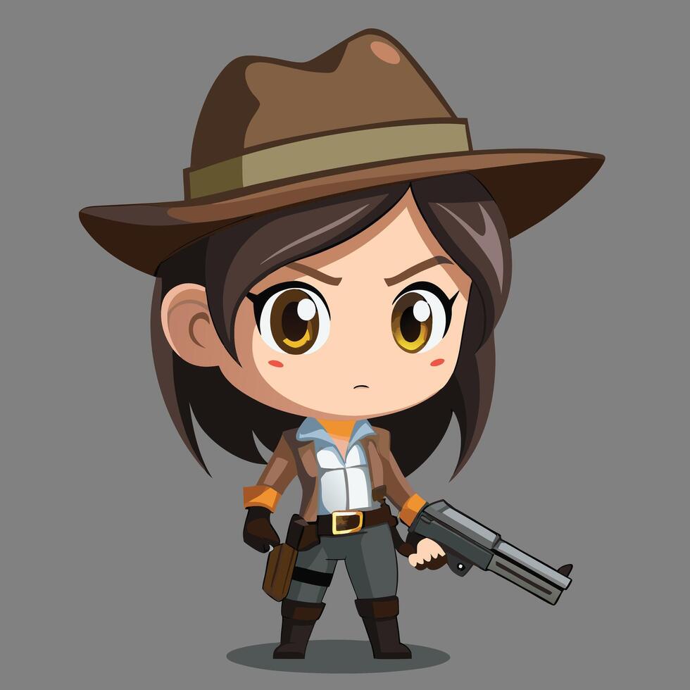 Cartoon Woman Adventurer Holding A Gun vector
