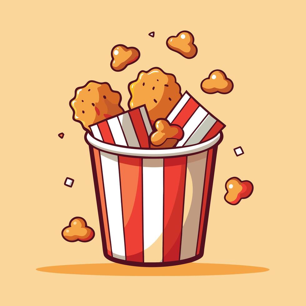 Cartoon Illustration Bucket Filled With Fried Chicken vector