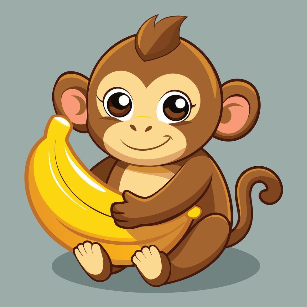 Cute Cartoon Monkey Holding A Banana vector