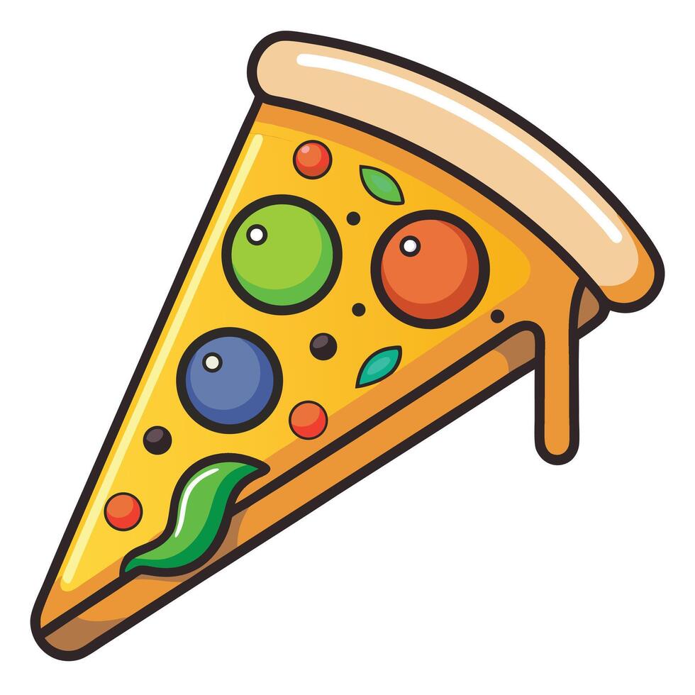 Cartoon Pizza Slice With Many Toppings vector