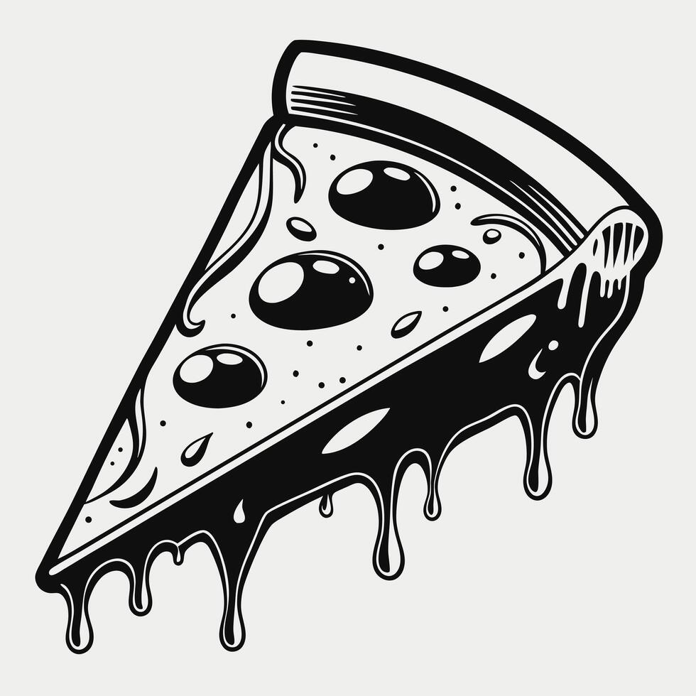 Monochrome Dripping Slice Of Pizza vector