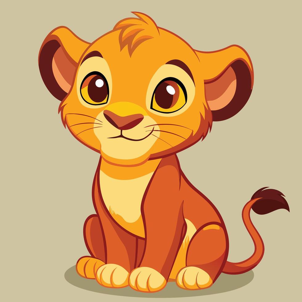 Cute Cartoon Lion Cub Sitting Down vector