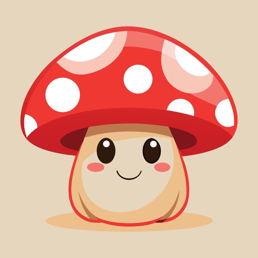 Cute Cartoon Mushroom With A Happy Face vector