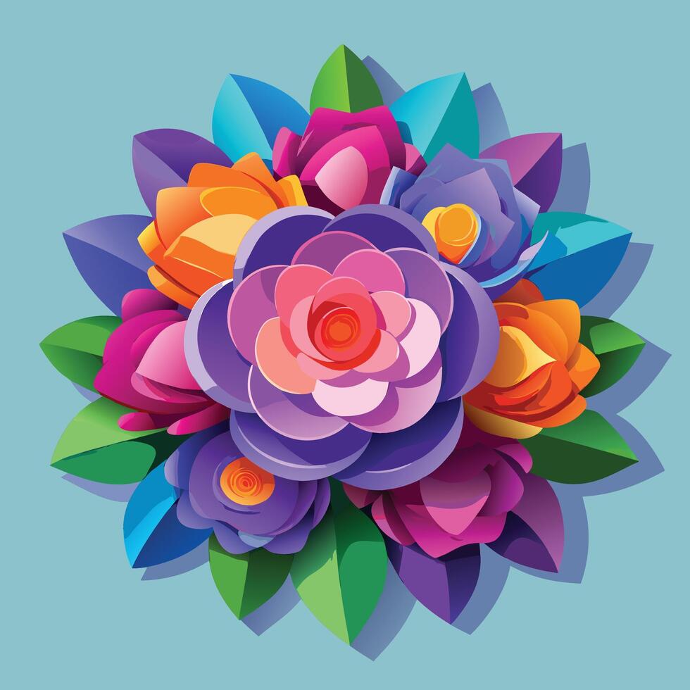 Colorful Floral Bouquet Digital Illustration Art vector