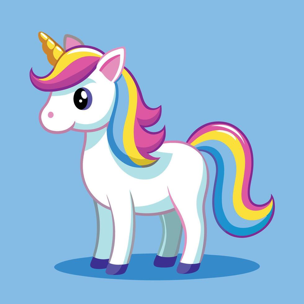 Cute Cartoon Unicorn With Colorful Mane vector
