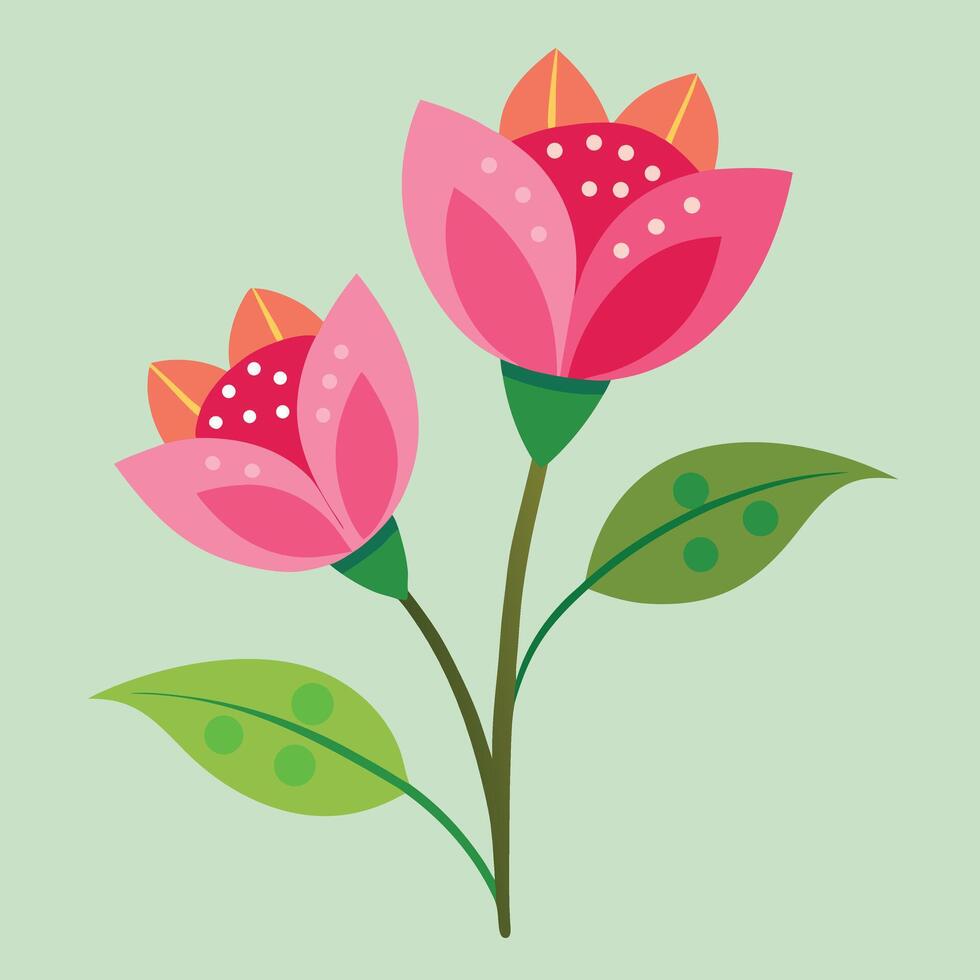 Decorative Pink Flowers With Green Leaves vector