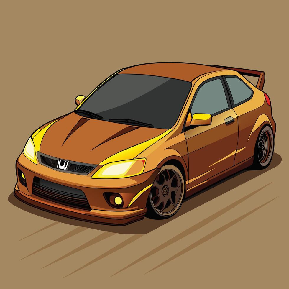 Brown Tuned Car Illustration Graphic vector