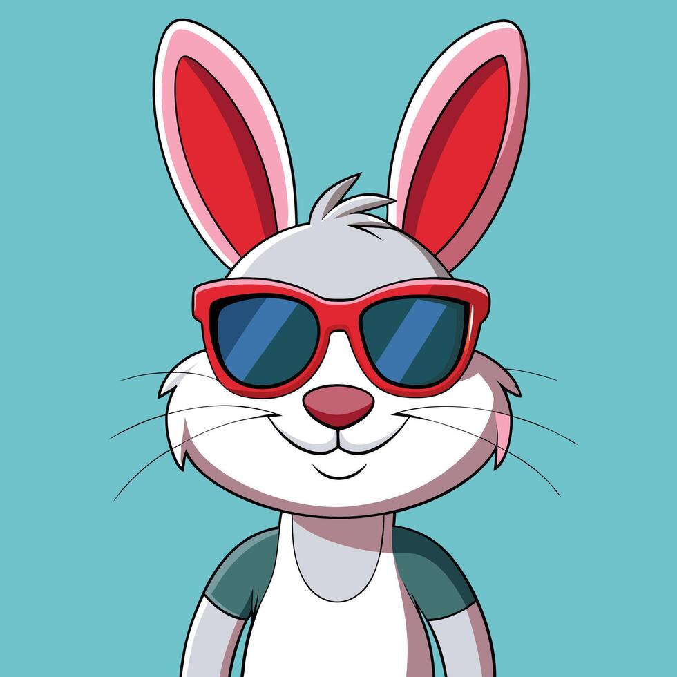 Cool Cartoon Bunny Wearing Red Sunglasses vector