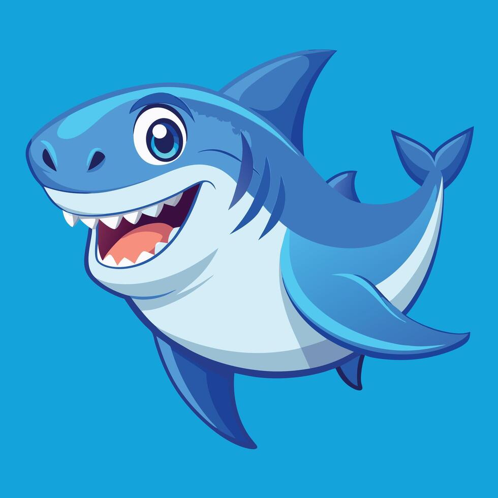 Smiling Cartoon Shark With Blue Background vector