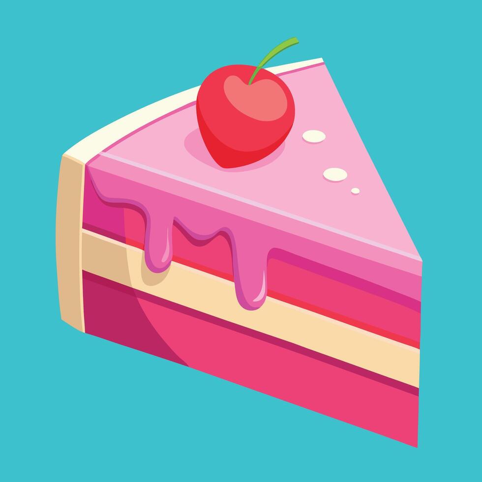 Cartoon Slice Of Cake With Cherry vector