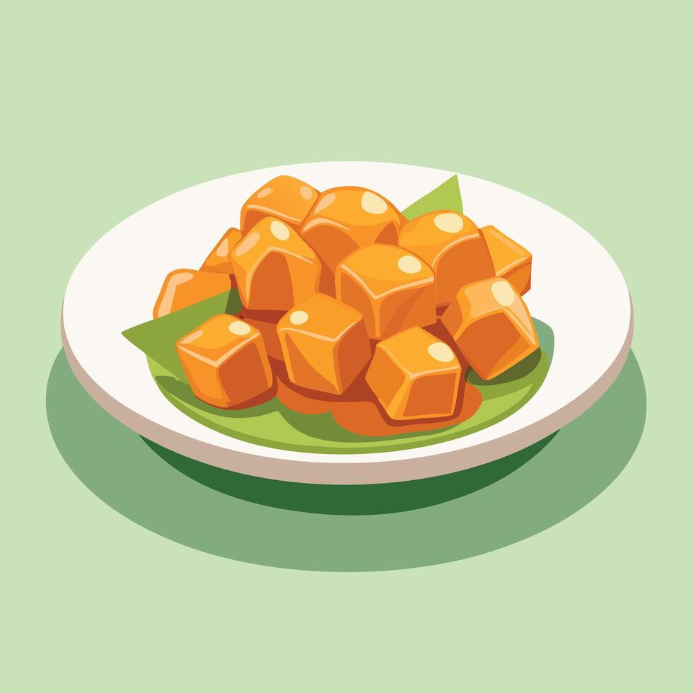 Fried Tofu On Plate Illustration vector