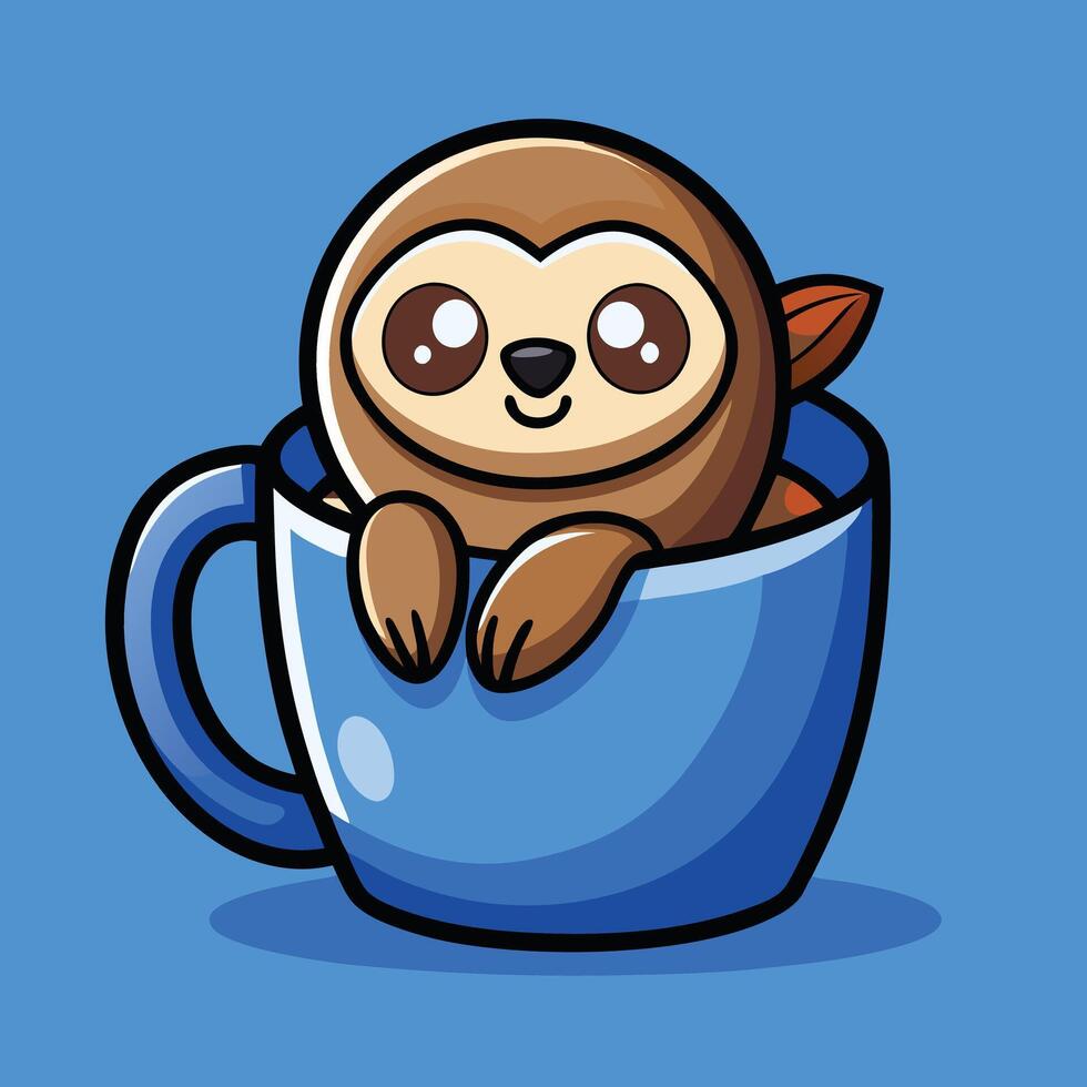 Cute Sloth Relaxing In A Blue Cup vector