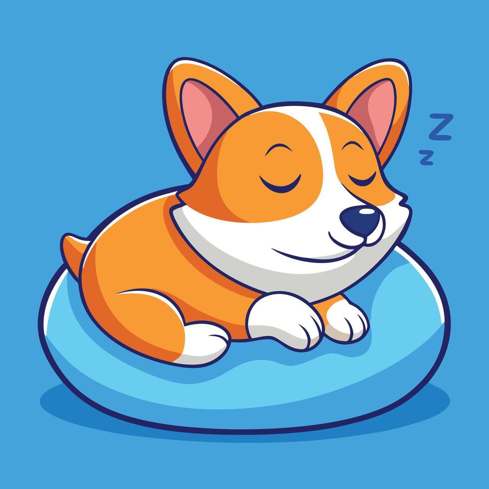 Cute Corgi Sleeping On A Pillow vector