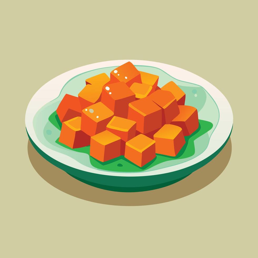Diced Mango On A Plate Stylized vector