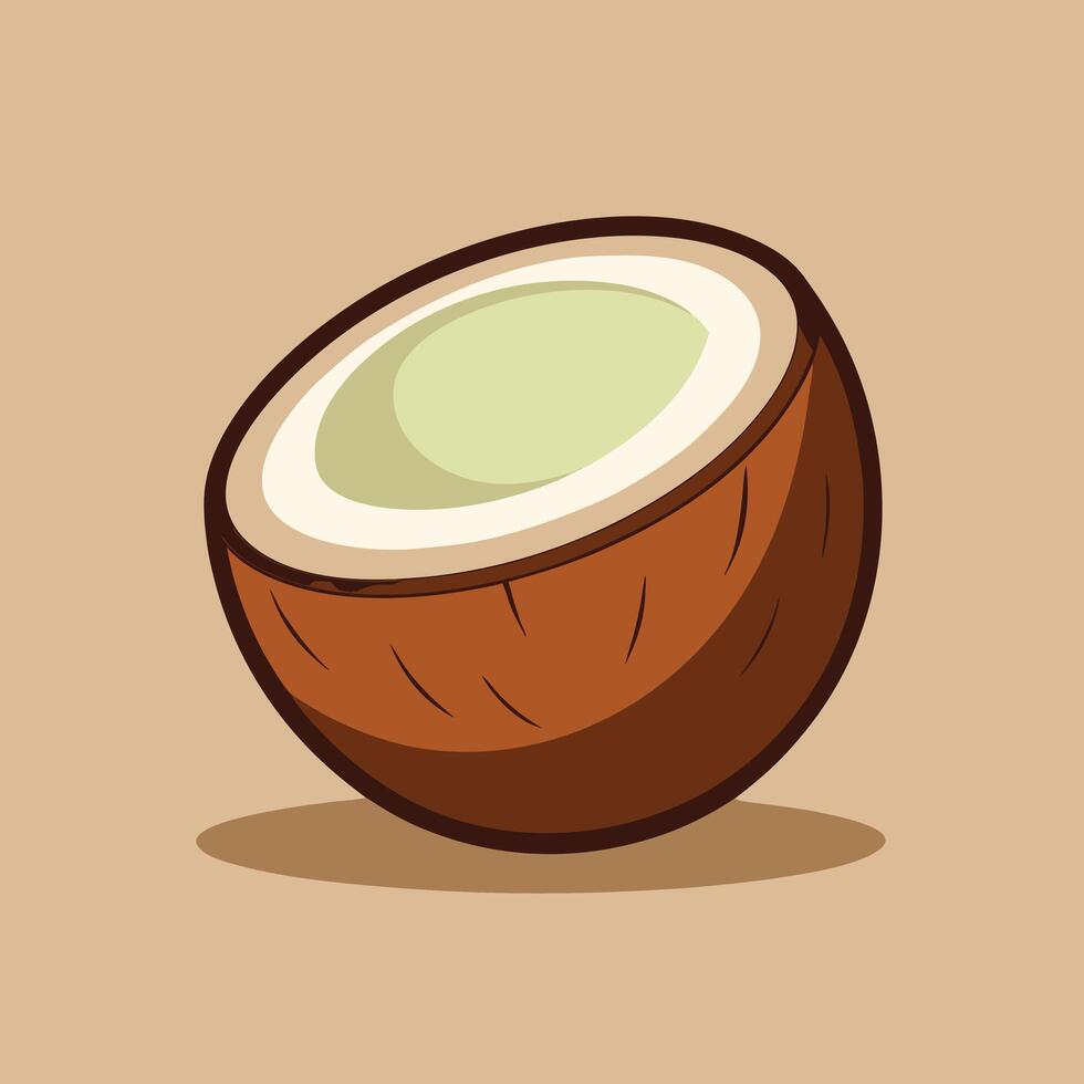 Half Coconut Isolated On Beige Background vector