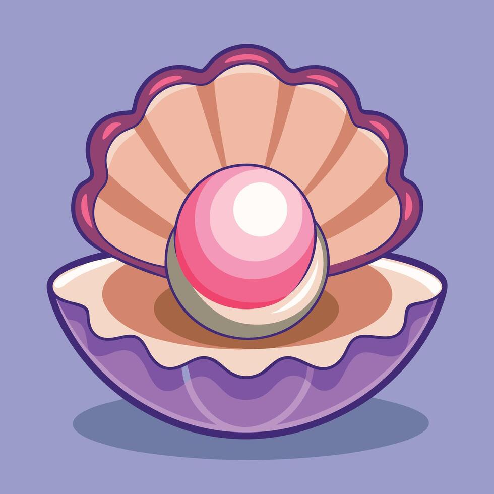 Pink Pearl In Shell Cartoon Illustration vector