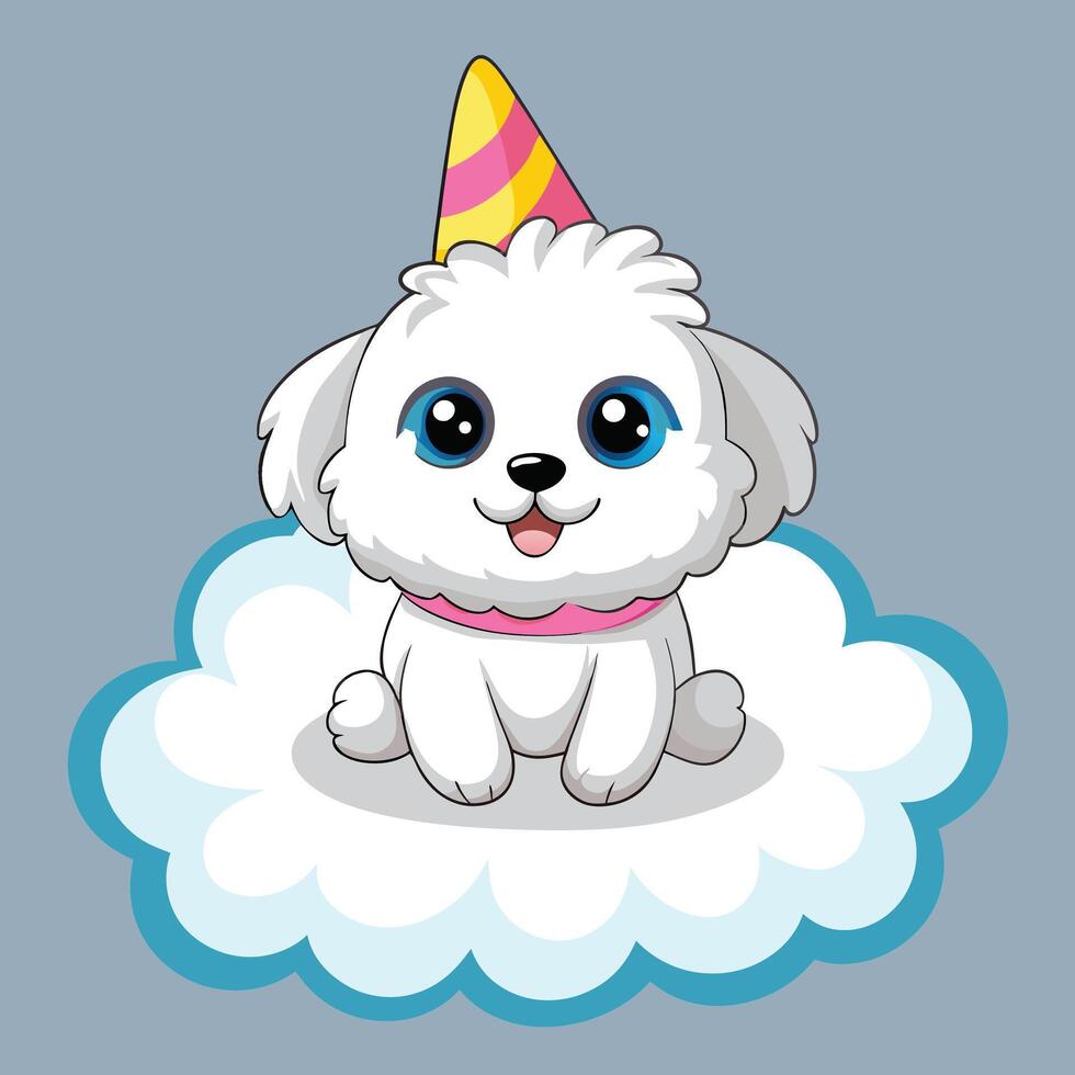Cute Cartoon Dog Birthday On Cloud vector