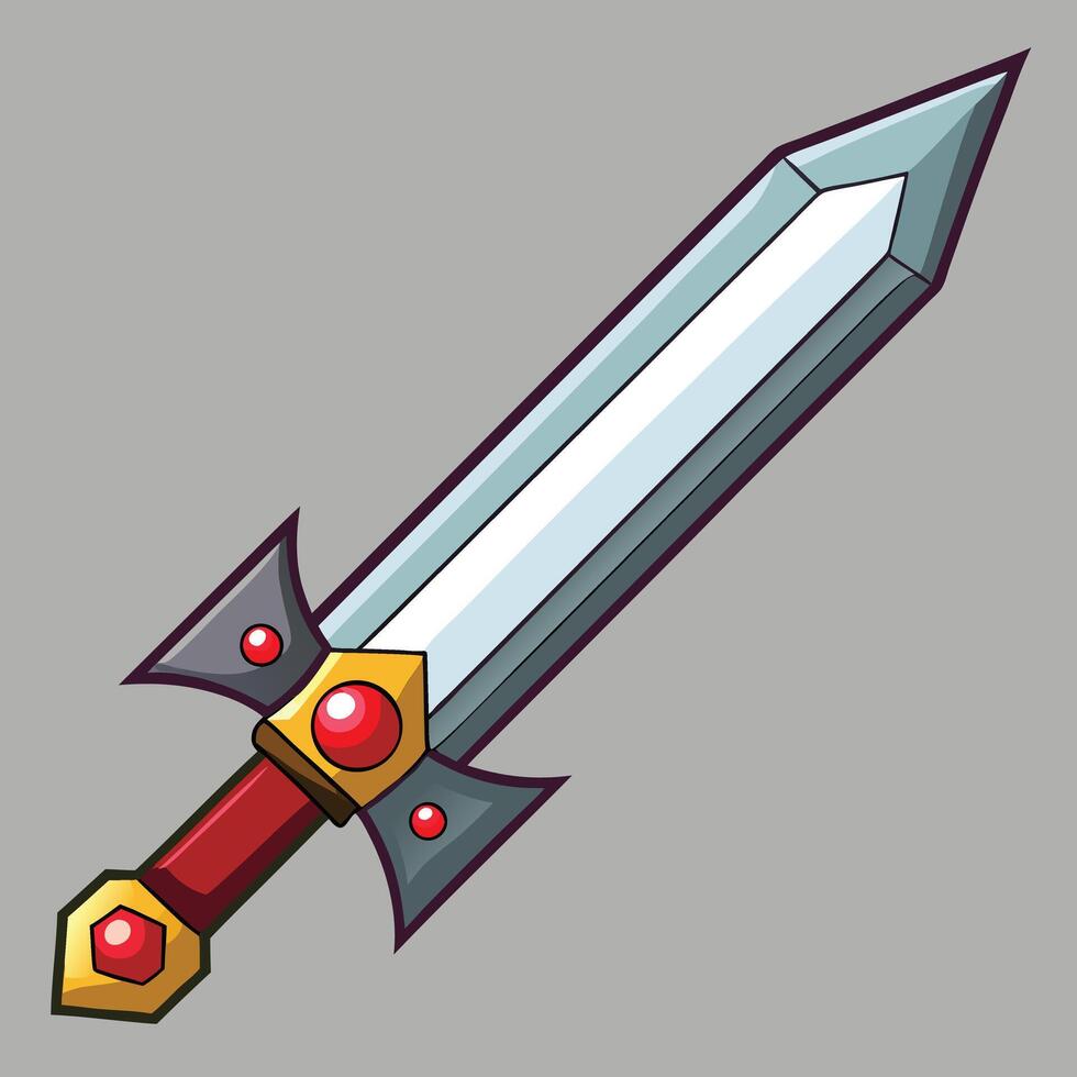 Cartoon Sword With Red Jewel Detail vector