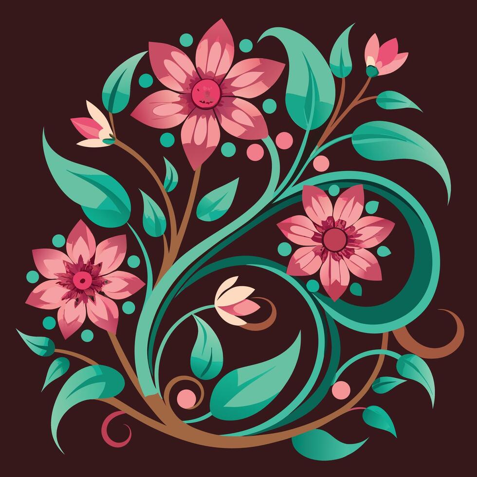 Stylized Floral Design With Swirling Elements vector