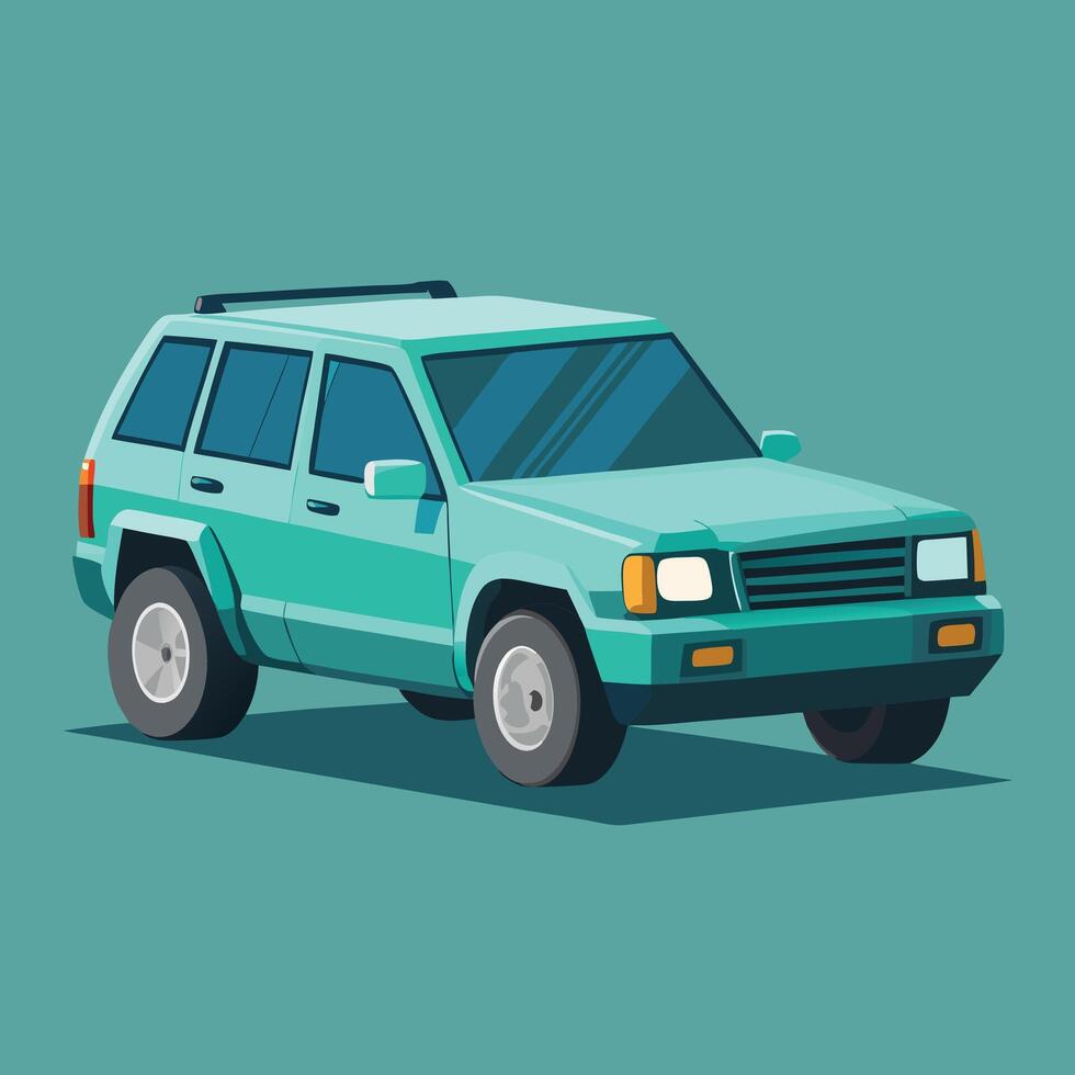 Turquoise Suv Vehicle Illustration Flat Style vector
