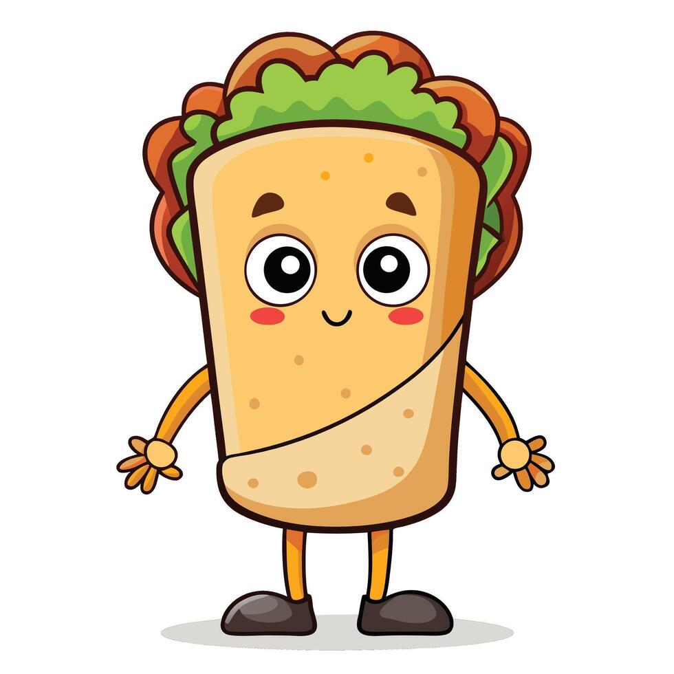 Cute Cartoon Burrito Character Illustration vector