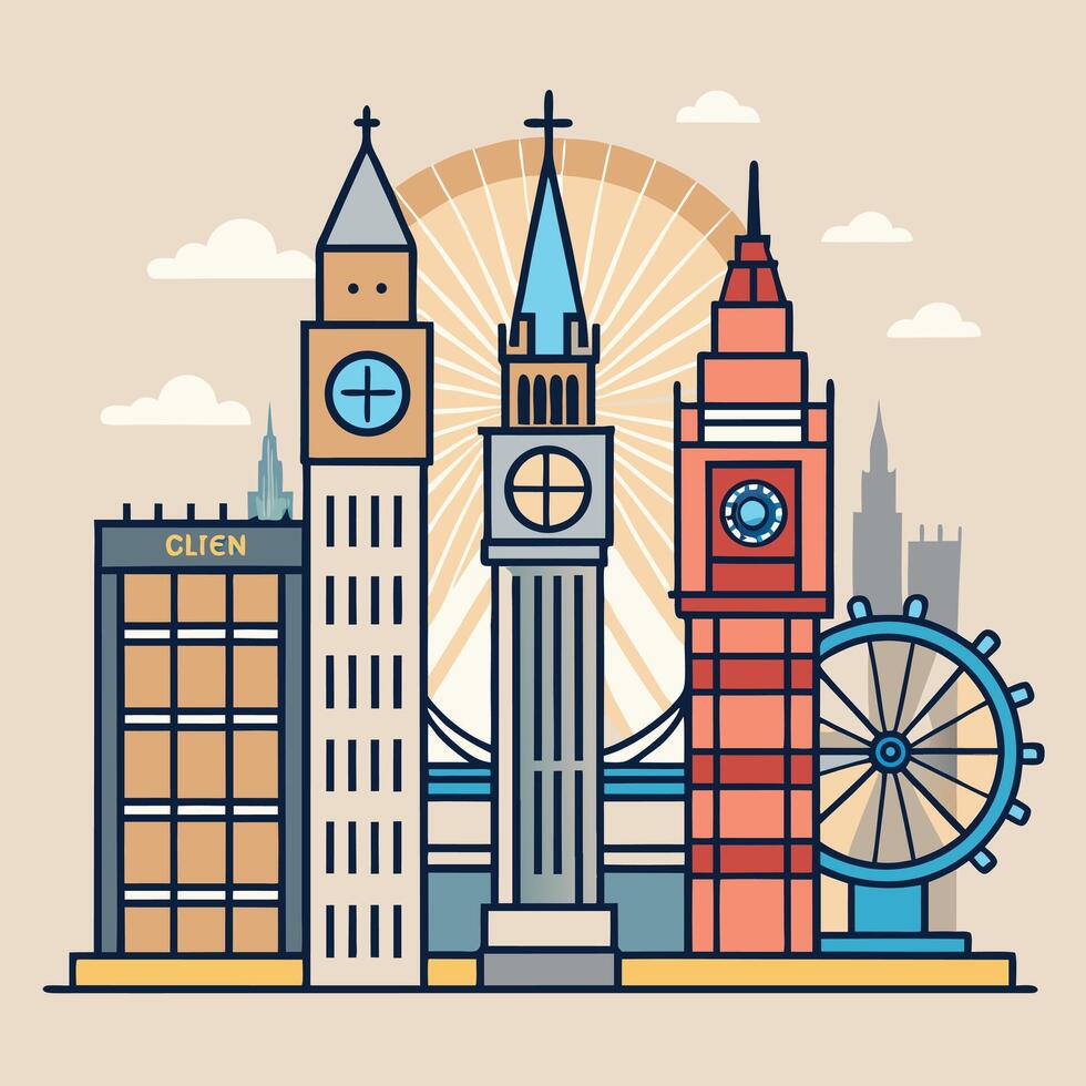 London Cityscape Line Art Illustration vector