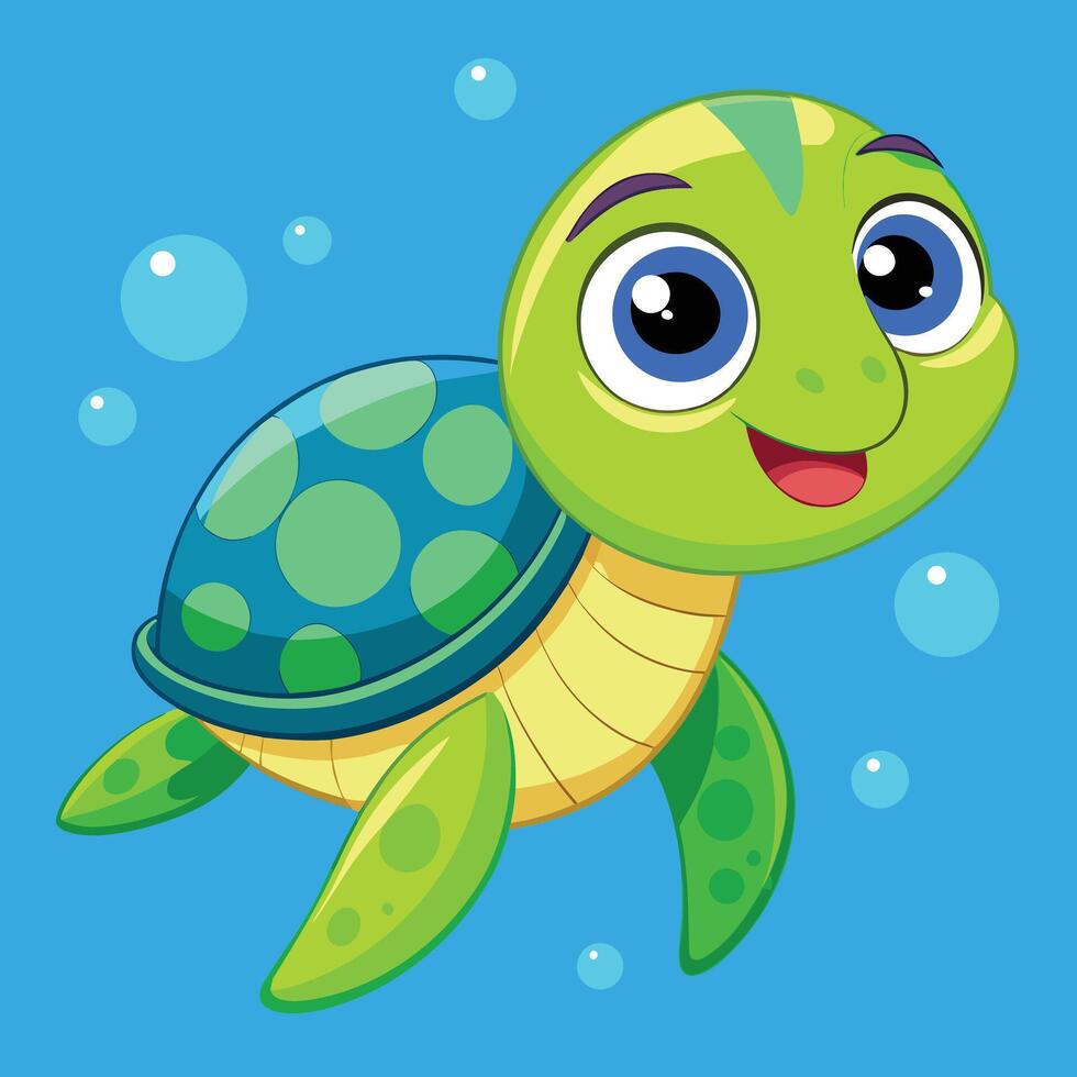Cartoon Turtle Swimming In Ocean Water vector