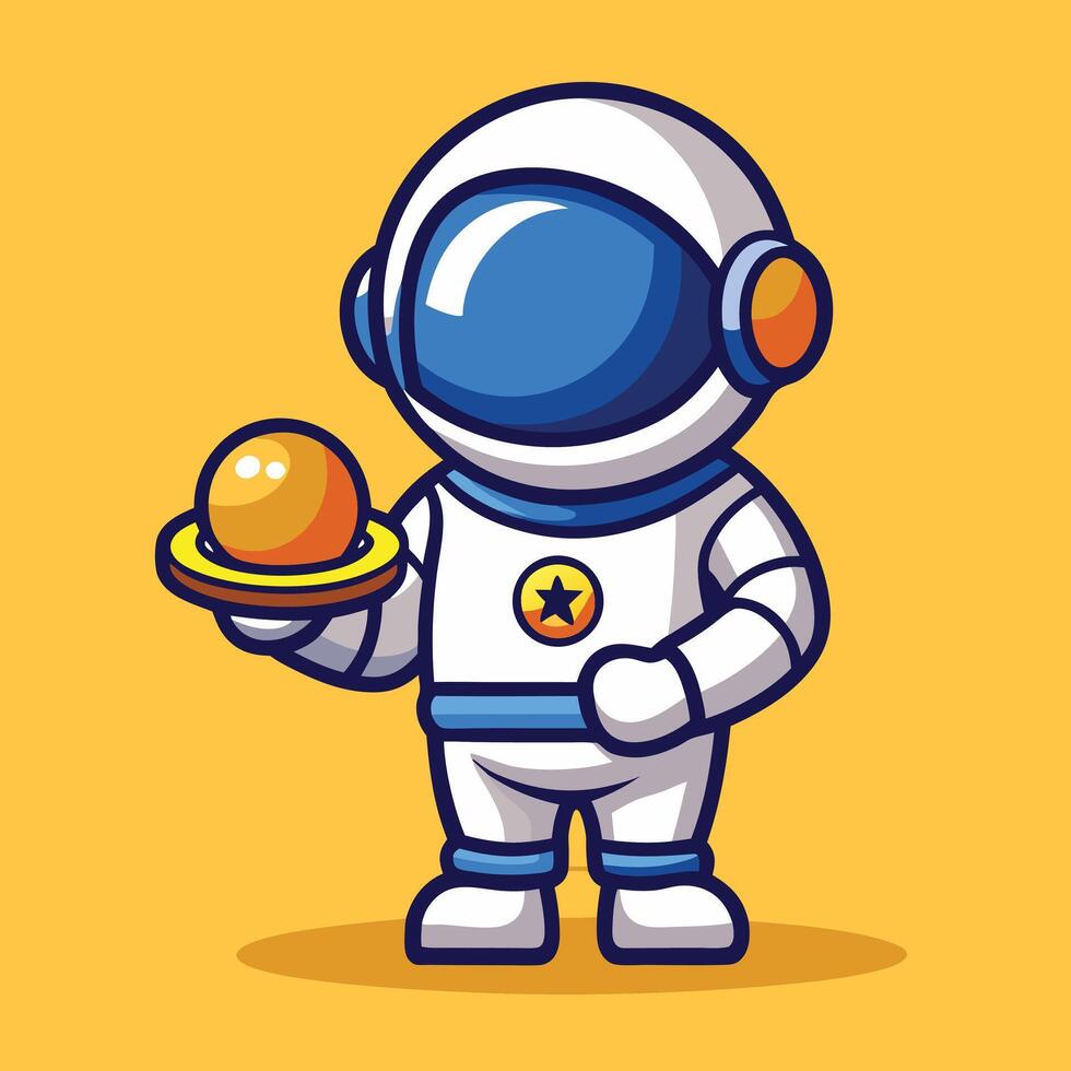 Cartoon Astronaut Serving Planet Character Illustration vector
