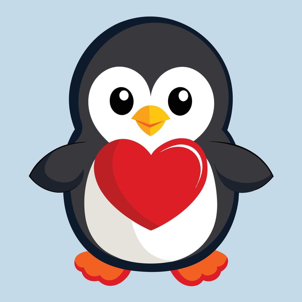 Penguin Holding Heart Graphic Design vector