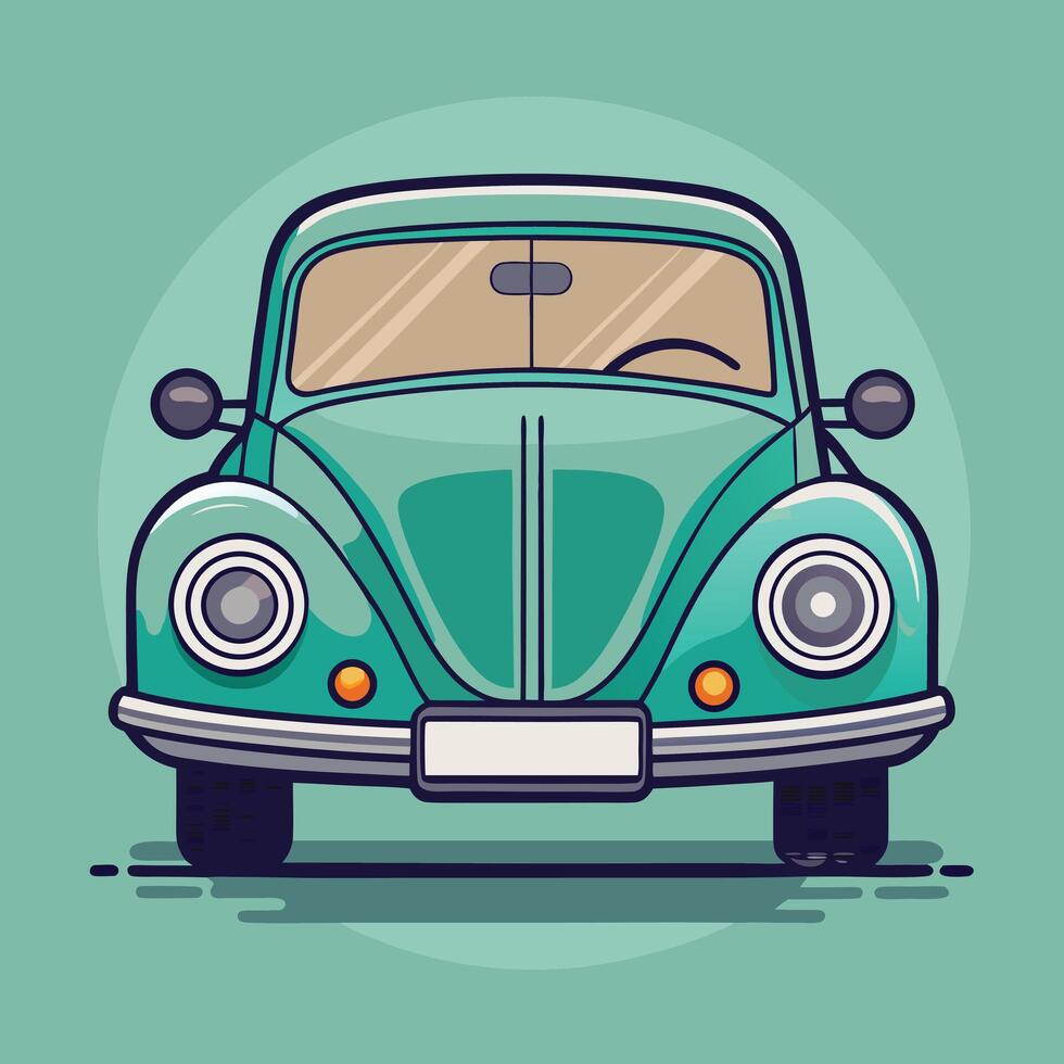 Cartoon Illustration Of Classic Blue Beetle Car vector