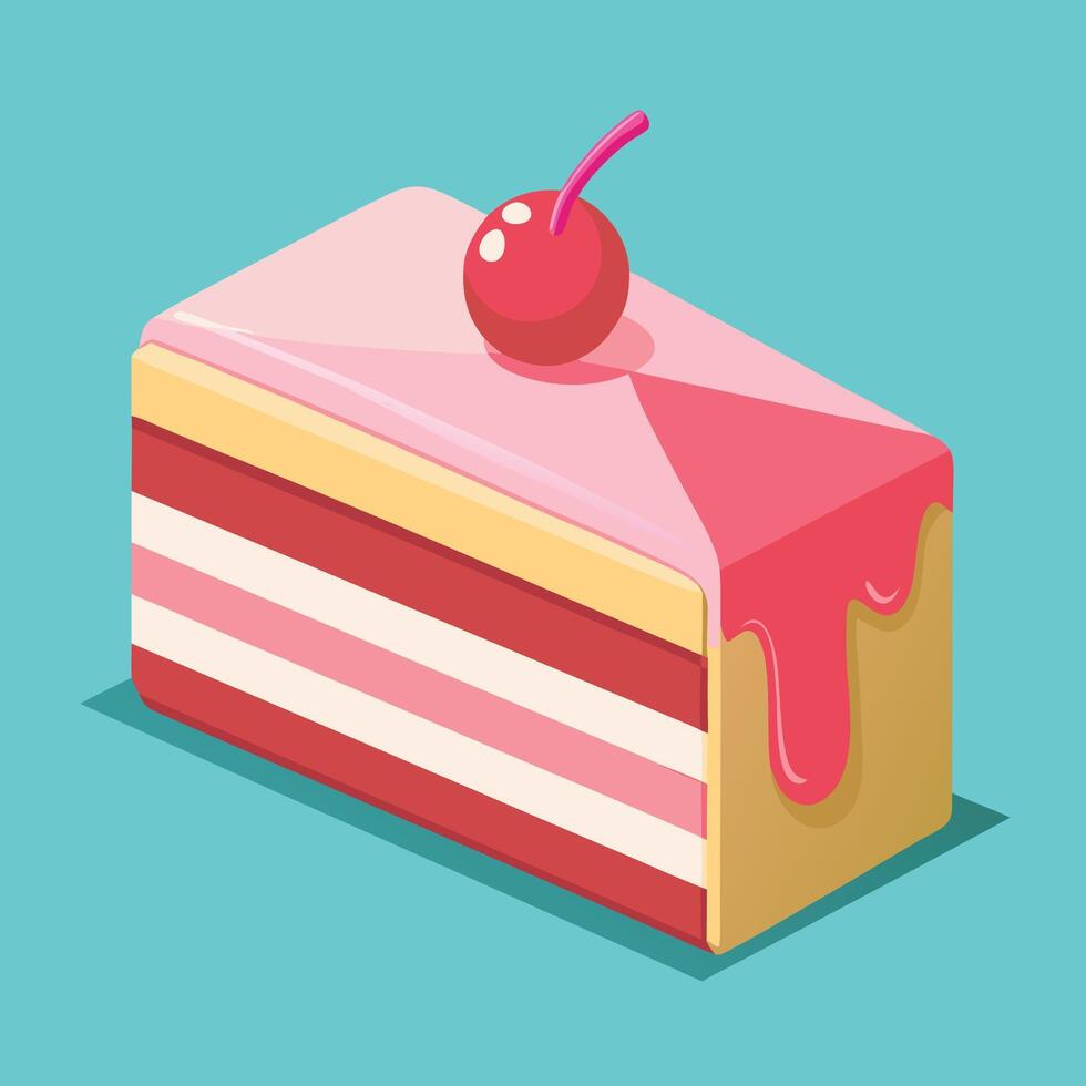 Slice Of Isometric Cake With Cherry vector